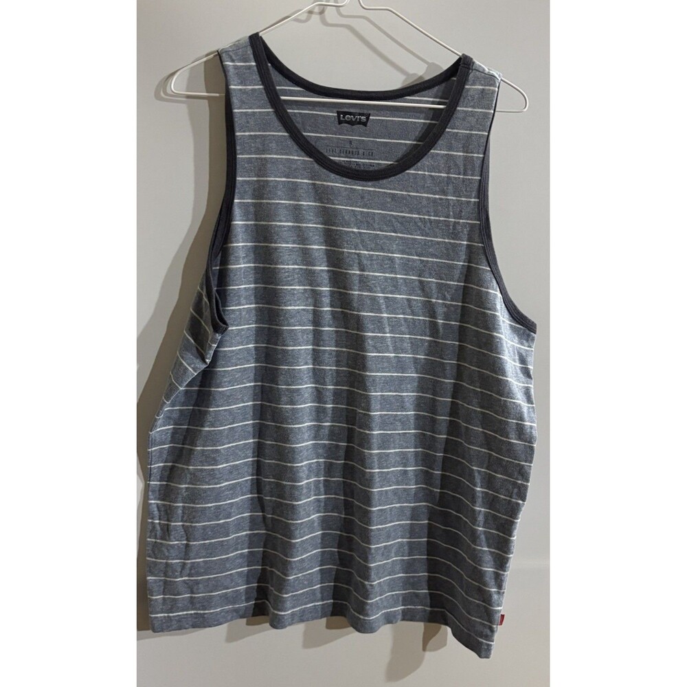 Levi's Men's XL Blue White Striped Sleeveless Crew Neck Cotton Knit Tank Top